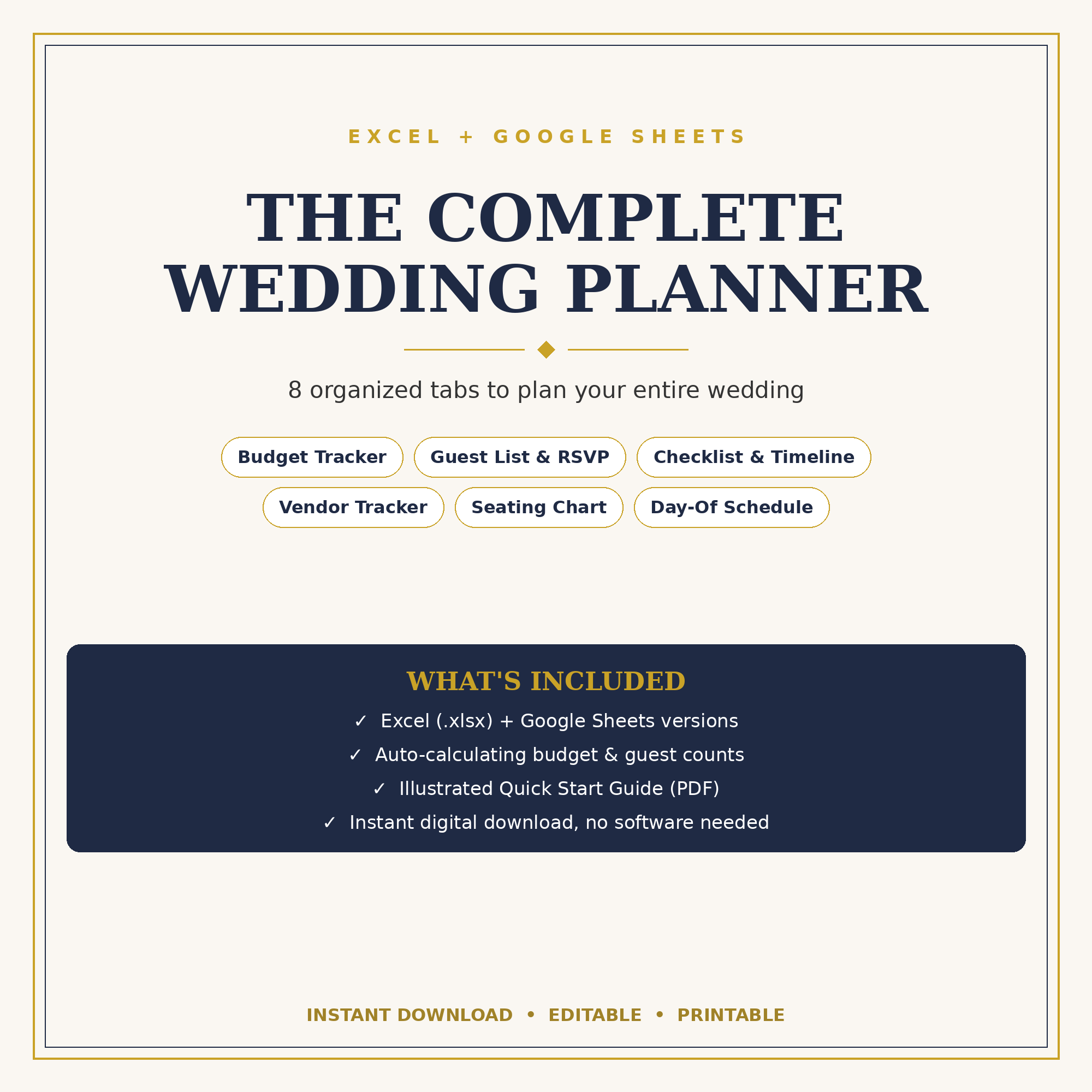 Wedding Planner Spreadsheet: Budget, Guest List, Seating Chart & Checklist | Excel + Google Sheets